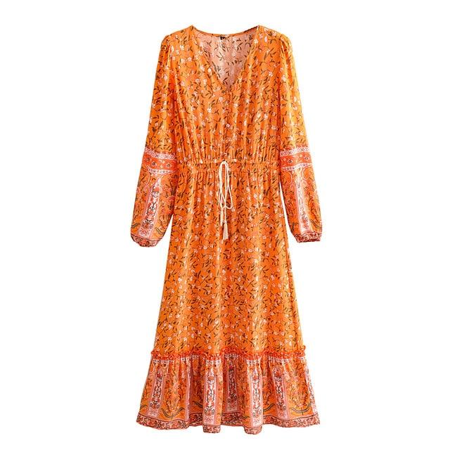 Boho Maxi Dress, Gown, Vacation in Saffron Orange