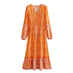 Boho Maxi Dress, Gown, Vacation in Saffron Orange