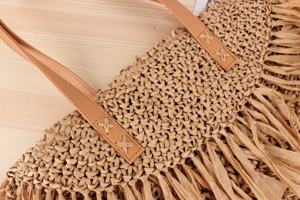 Boho Bag, Woven Straw Handbag, Rosalyn Tote