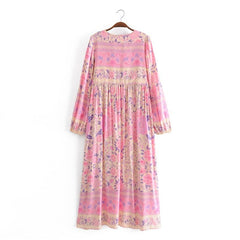 Gown Dress, Boho Maxi Dress, Loose Dress, Pink Spring Rosy