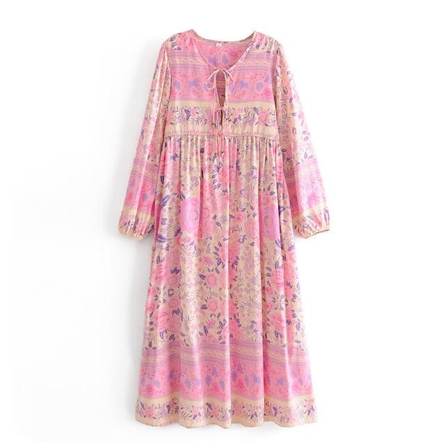 Gown Dress, Boho Maxi Dress, Loose Dress, Pink Spring Rosy