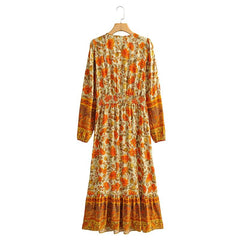 Boho Maxi Dress, Gown, Floral  and Sand in Orange