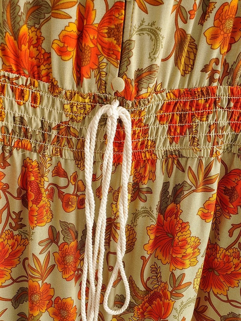 Boho Maxi Dress, Gown, Floral  and Sand in Orange