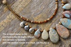 Boho Necklace, Brown Agate, Jasper and Seeds