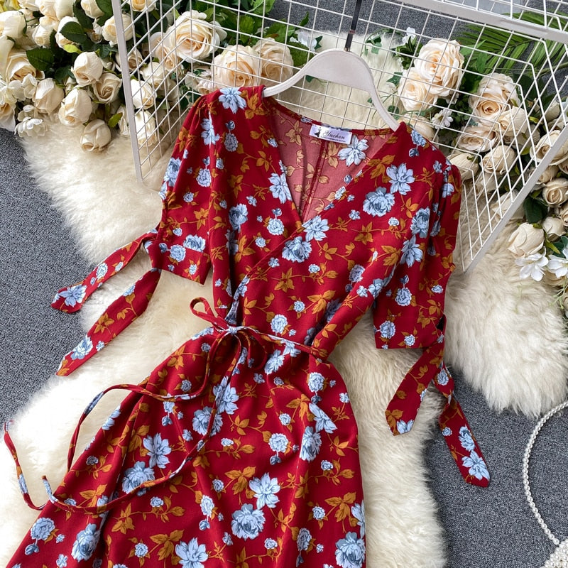 Vintage Dress, Boho Midi Dress, Dress, Wrap Dress, Flower Child Iris Purple