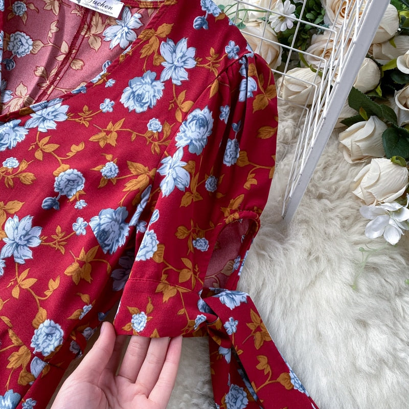 Vintage Dress, Boho Midi Dress, Dress, Wrap Dress, Flower Child Iris Purple