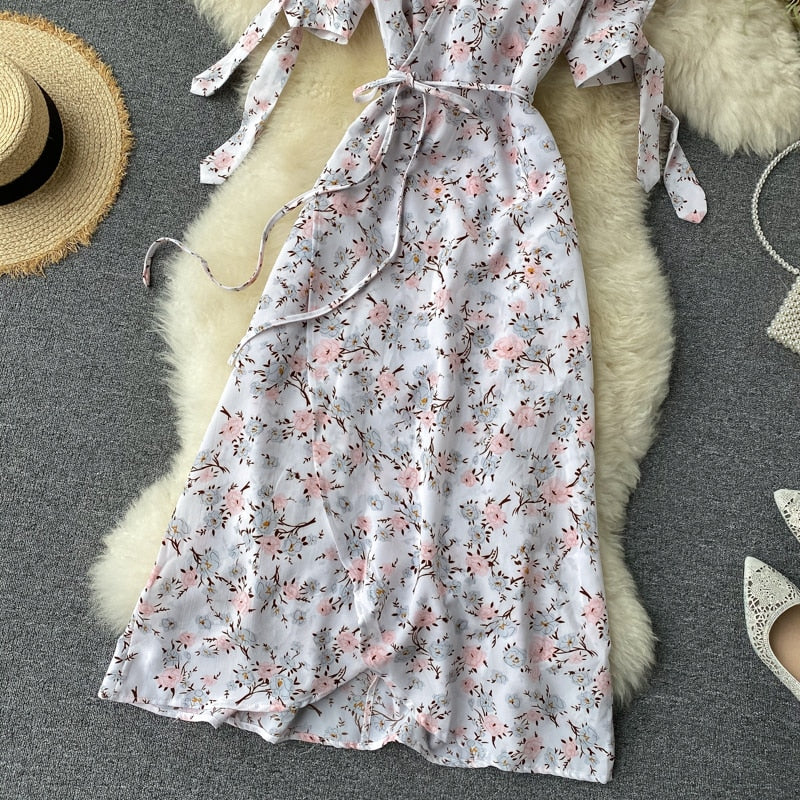 Vintage Dress, Boho Midi Dress, Dress, Wrap Dress, Flower Child Iris Purple