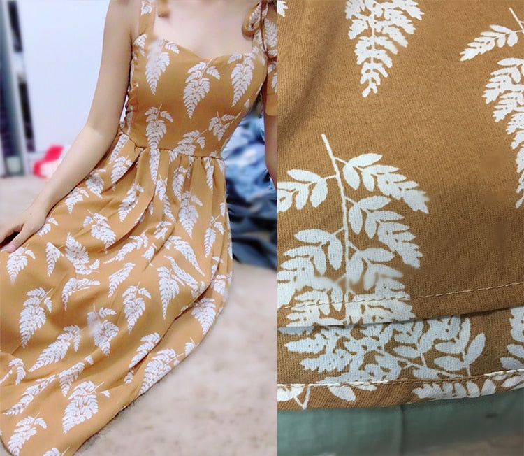 Vintage Dress, Boho Midi Dress, Dress, Strappy, Sand and Black Fern
