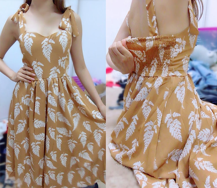 Vintage Dress, Boho Midi Dress, Dress, Strappy, Sand and Black Fern