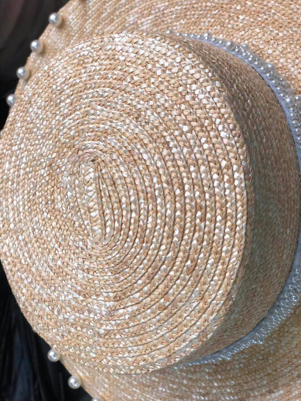 Boho Hat, Sun Beach Hat, Straw Bucket Hat, White Peal Trim