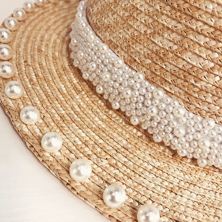 Boho Hat, Sun Beach Hat, Straw Bucket Hat, White Peal Trim