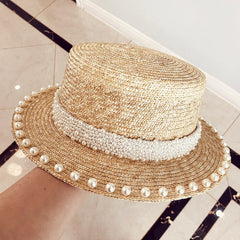 Boho Hat, Sun Beach Hat, Straw Bucket Hat, White Peal Trim