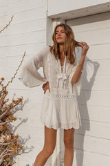 Boho Boho Mini Dress, Beach Dress, Cover up Dress,  White Tunic Malisa