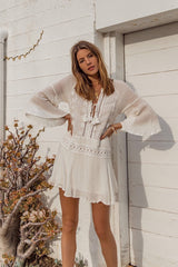Boho Boho Mini Dress, Beach Dress, Cover up Dress,  White Tunic Malisa