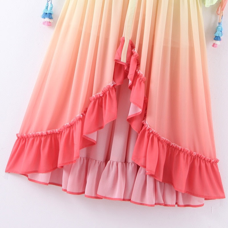 Boho Maxi Dress, Gown, Beach Robe, Sierra Red Blue Sea and Rain Bow