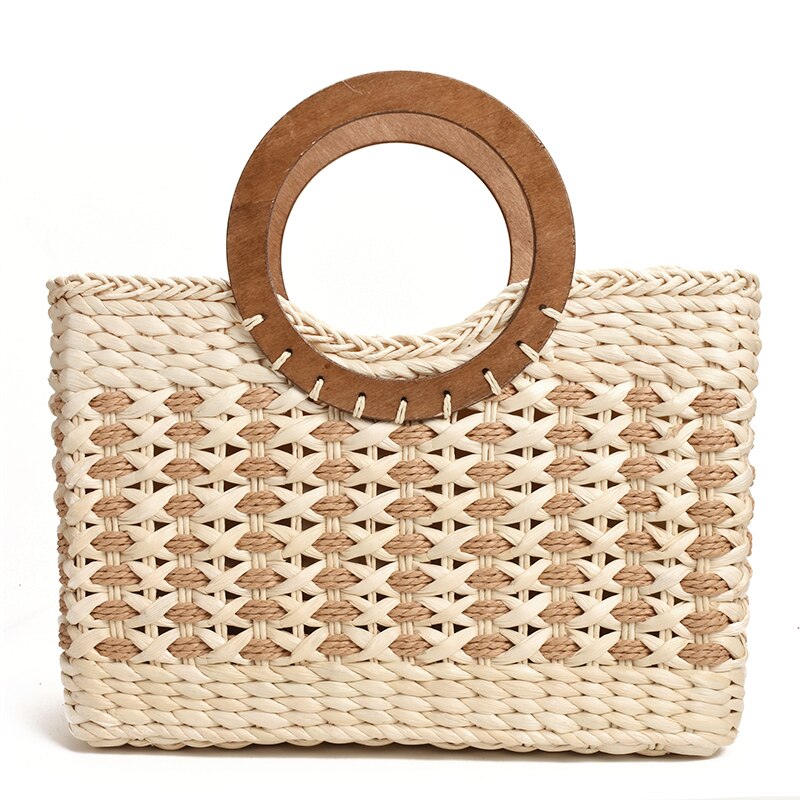 Boho Bag, Woven Straw Basket Bag,  Brown Beige Rattan Bag