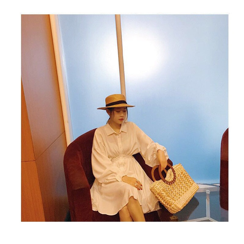 Boho Bag, Woven Straw Basket Bag,  Brown Beige Rattan Bag