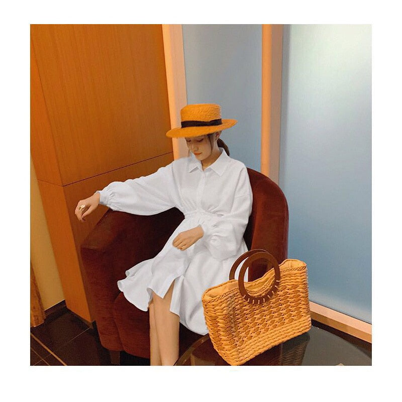 Boho Bag, Woven Straw Basket Bag,  Brown Beige Rattan Bag