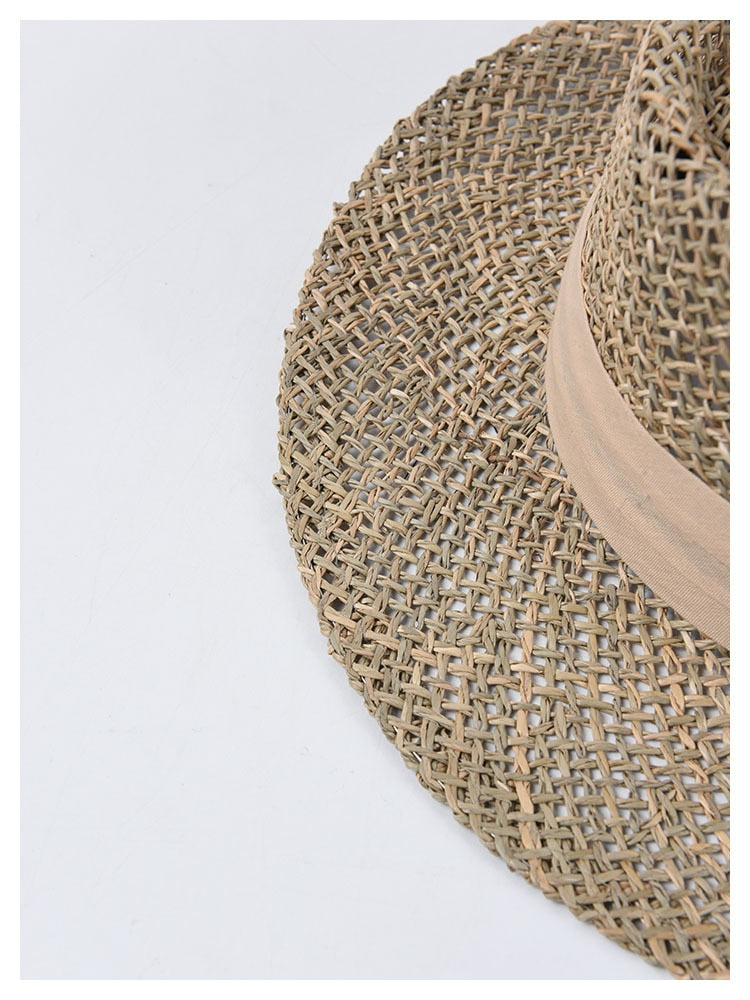 Boho Hat, Sun Beach Hat,  Panama Seagrass Sun Hat, Carolina with Pink Ribbon