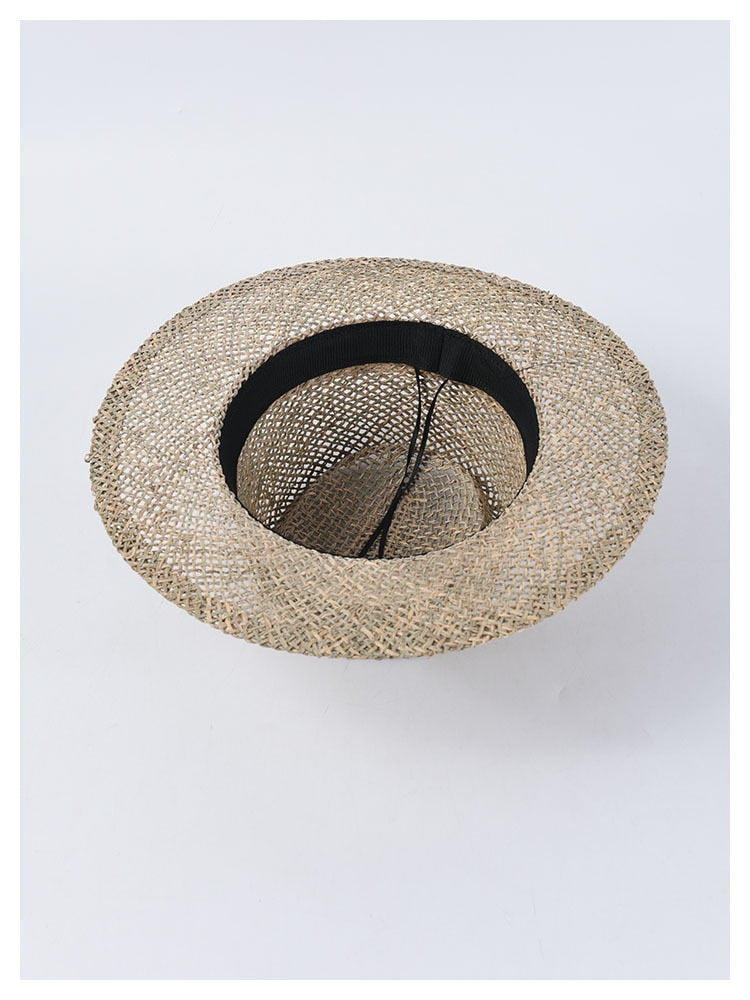 Boho Hat, Sun Beach Hat,  Panama Seagrass Sun Hat, Carolina with Pink Ribbon