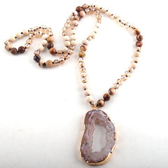 Boho Necklace, RH Amazonite Crystal Druzy Brown Natural Stone