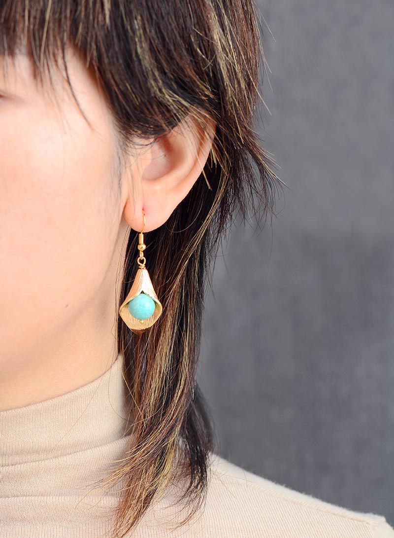 Boho Earrings, Dangle Earrings, Gold Flower Blue Amazonite