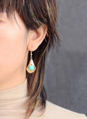 Boho Earrings, Dangle Earrings, Gold Flower Blue Amazonite