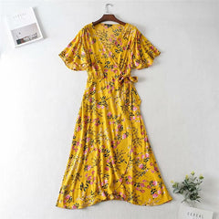 Boho Maxi Dress, Sundress, Wild Floral in Yellow Ducky