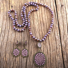 Boho Necklace, Jewelry Set, RH Crystal Black White Glass
