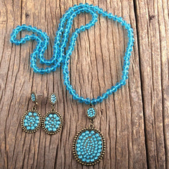Boho Necklace, Jewelry Set, RH Crystal Black White Glass