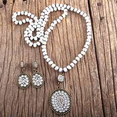 Boho Necklace, Jewelry Set, RH Crystal Black White Glass