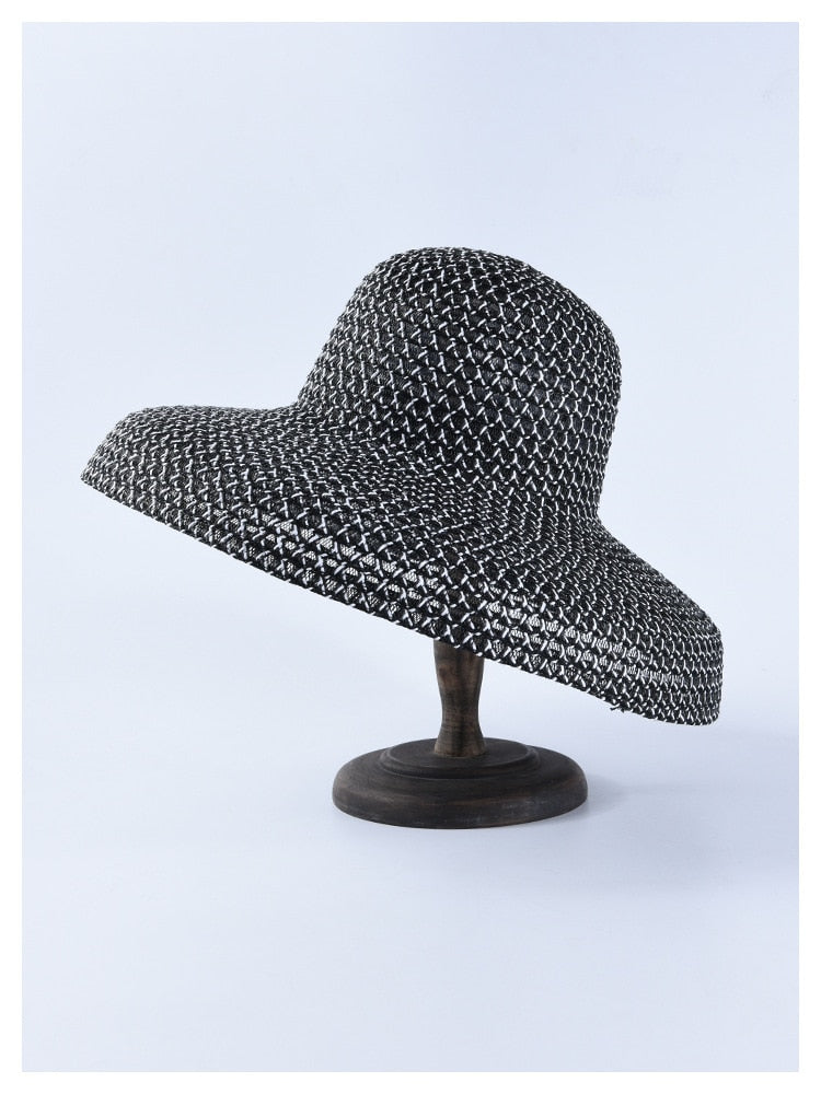 Boho Hat, Beach Hat, Wide Brim Vinatge Hat Leah Black Grey Silver