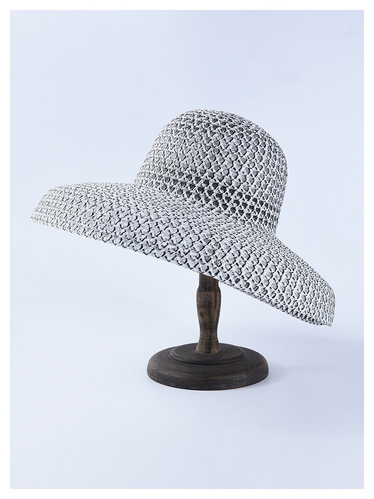 Boho Hat, Beach Hat, Wide Brim Vinatge Hat Leah Black Grey Silver