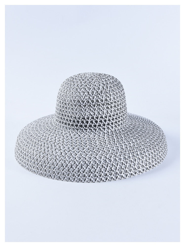 Boho Hat, Beach Hat, Wide Brim Vinatge Hat Leah Black Grey Silver