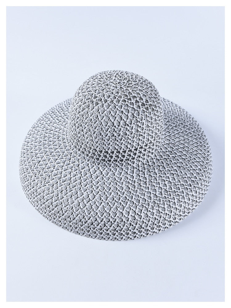 Boho Hat, Beach Hat, Wide Brim Vinatge Hat Leah Black Grey Silver