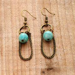 Boho Earrings, Dangle Earrings, Chain Blue Amazonite