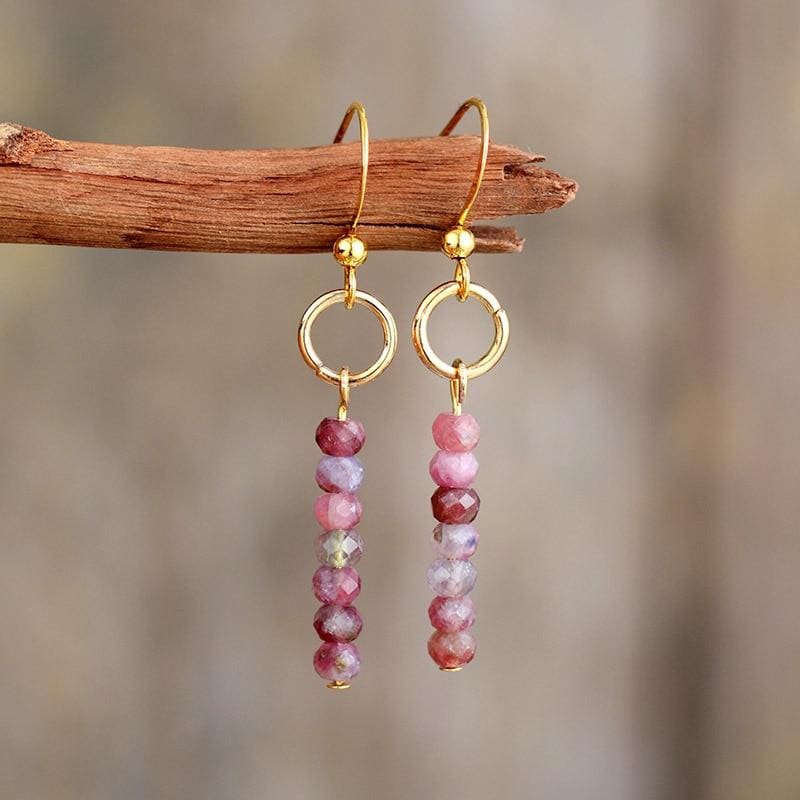 Boho Earrings, Dangle Earrings, Vintage Natural Stone Brown and Pink