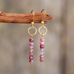 Boho Earrings, Dangle Earrings, Vintage Natural Stone Brown and Pink