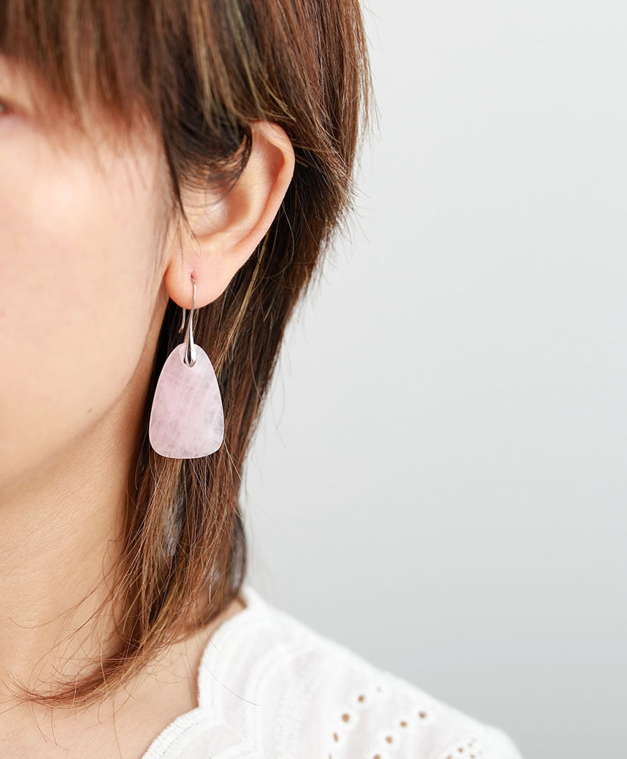 Boho Earrings, Dangle Earrings, Pink Rose Quartz