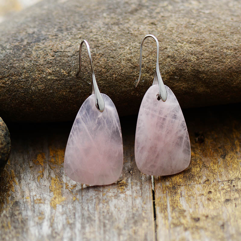 Boho Earrings, Dangle Earrings, Pink Rose Quartz
