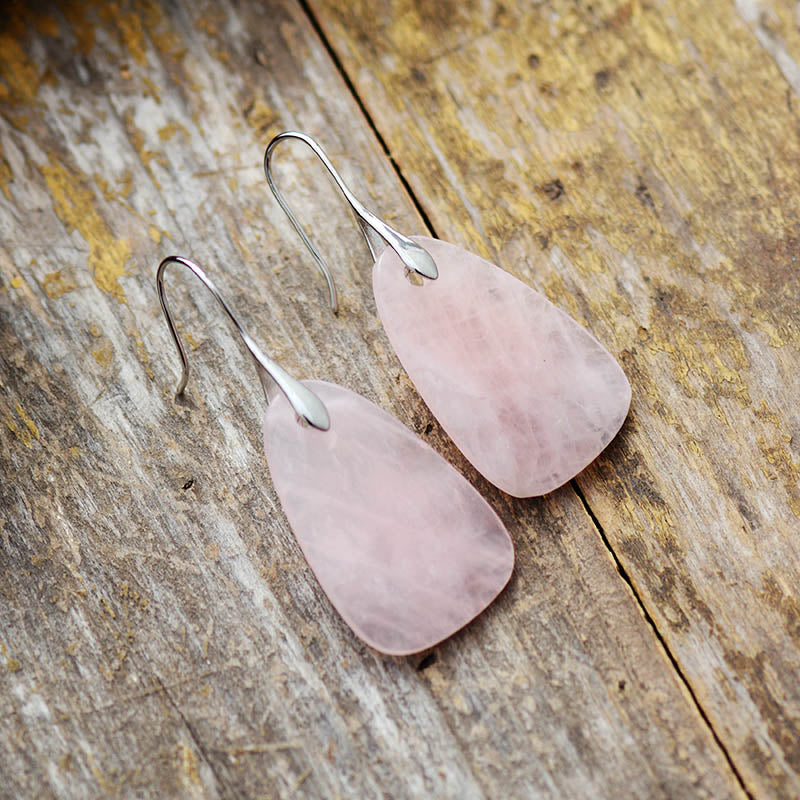 Boho Earrings, Dangle Earrings, Pink Rose Quartz