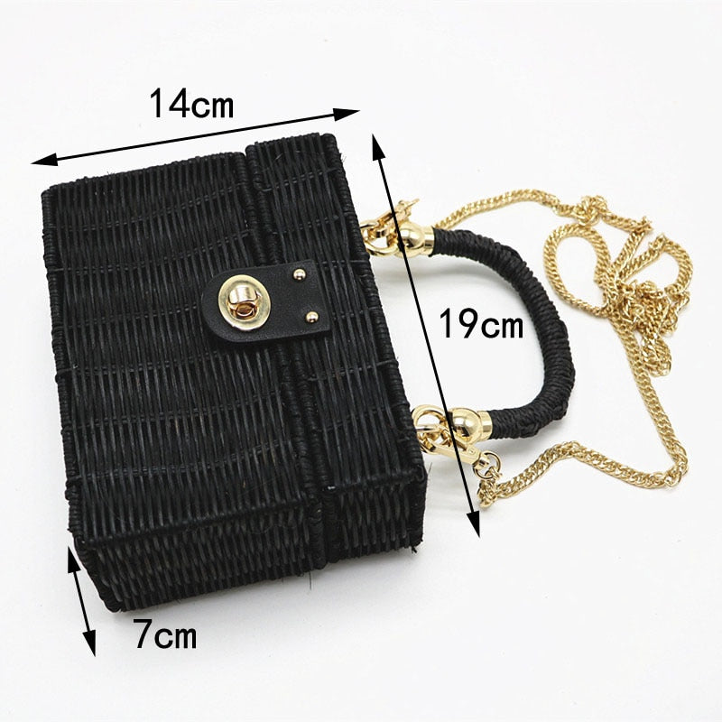 Boho Bag, Woven Straw Bag,  Rattan Bag, Andria in White and Black