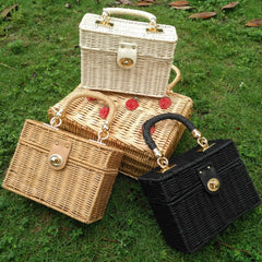 Boho Bag, Woven Straw Bag,  Rattan Bag, Andria in White and Black