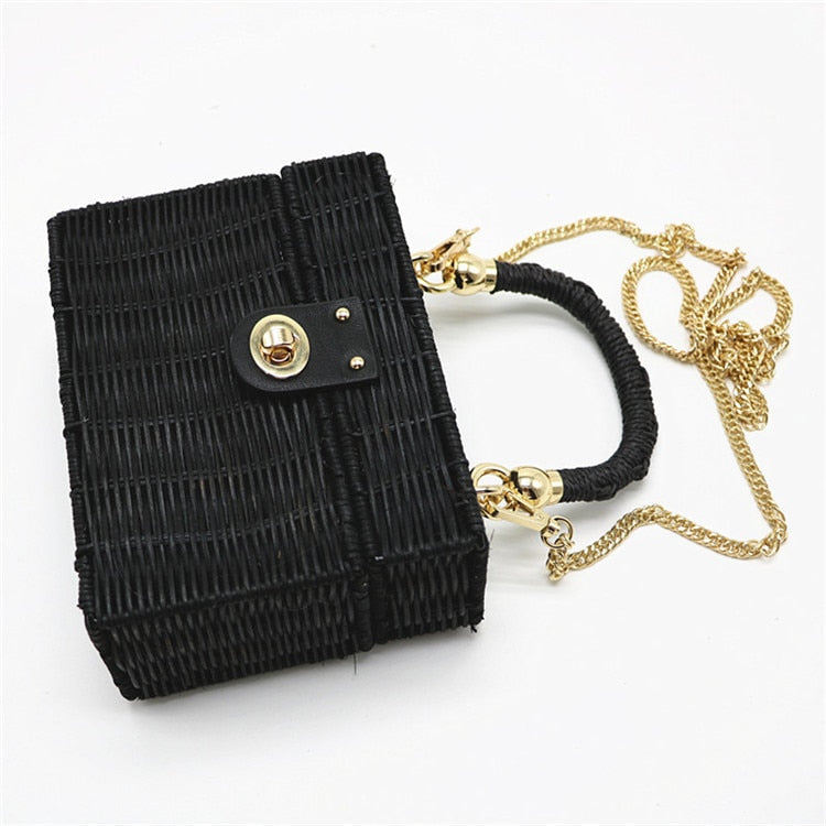 Boho Bag, Woven Straw Bag,  Rattan Bag, Andria in White and Black
