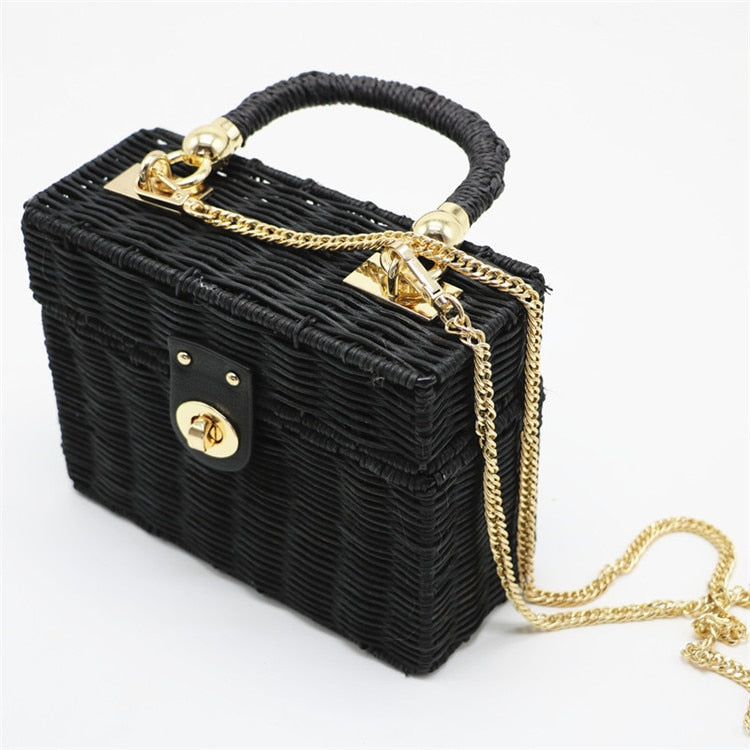 Boho Bag, Woven Straw Bag,  Rattan Bag, Andria in White and Black