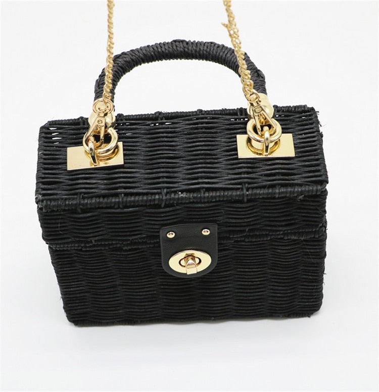 Boho Bag, Woven Straw Bag,  Rattan Bag, Andria in White and Black