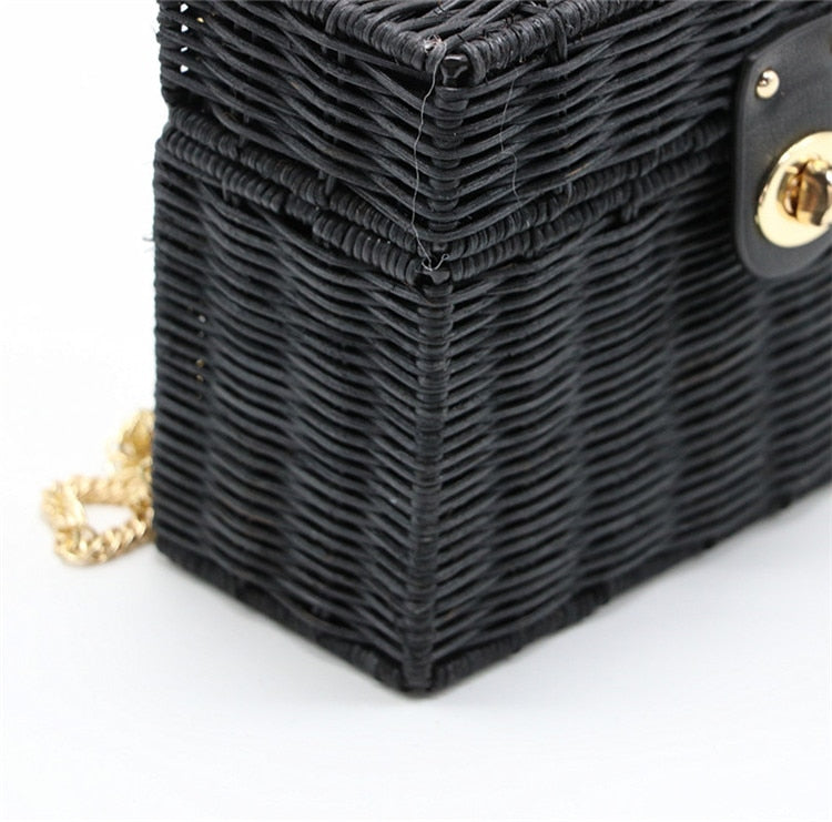 Boho Bag, Woven Straw Bag,  Rattan Bag, Andria in White and Black