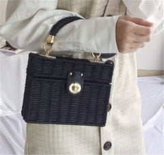 Boho Bag, Woven Straw Bag,  Rattan Bag, Andria in White and Black