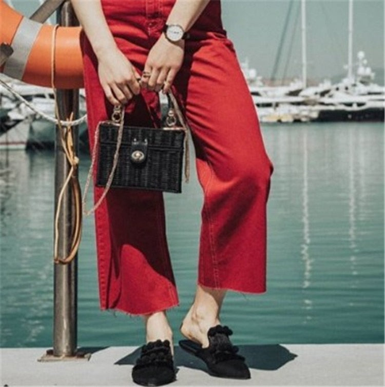 Boho Bag, Woven Straw Bag,  Rattan Bag, Andria in White and Black