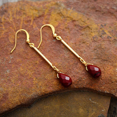Boho Earrings, Dangle Earrings, Gold Red Jaspers